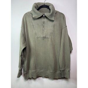 Aerie Womens M Down To Earth Oversized Quarter Zip Olive Green Sweatshirt